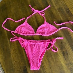 Hollister Social tourist hot pink terrycloth string bikini star medium